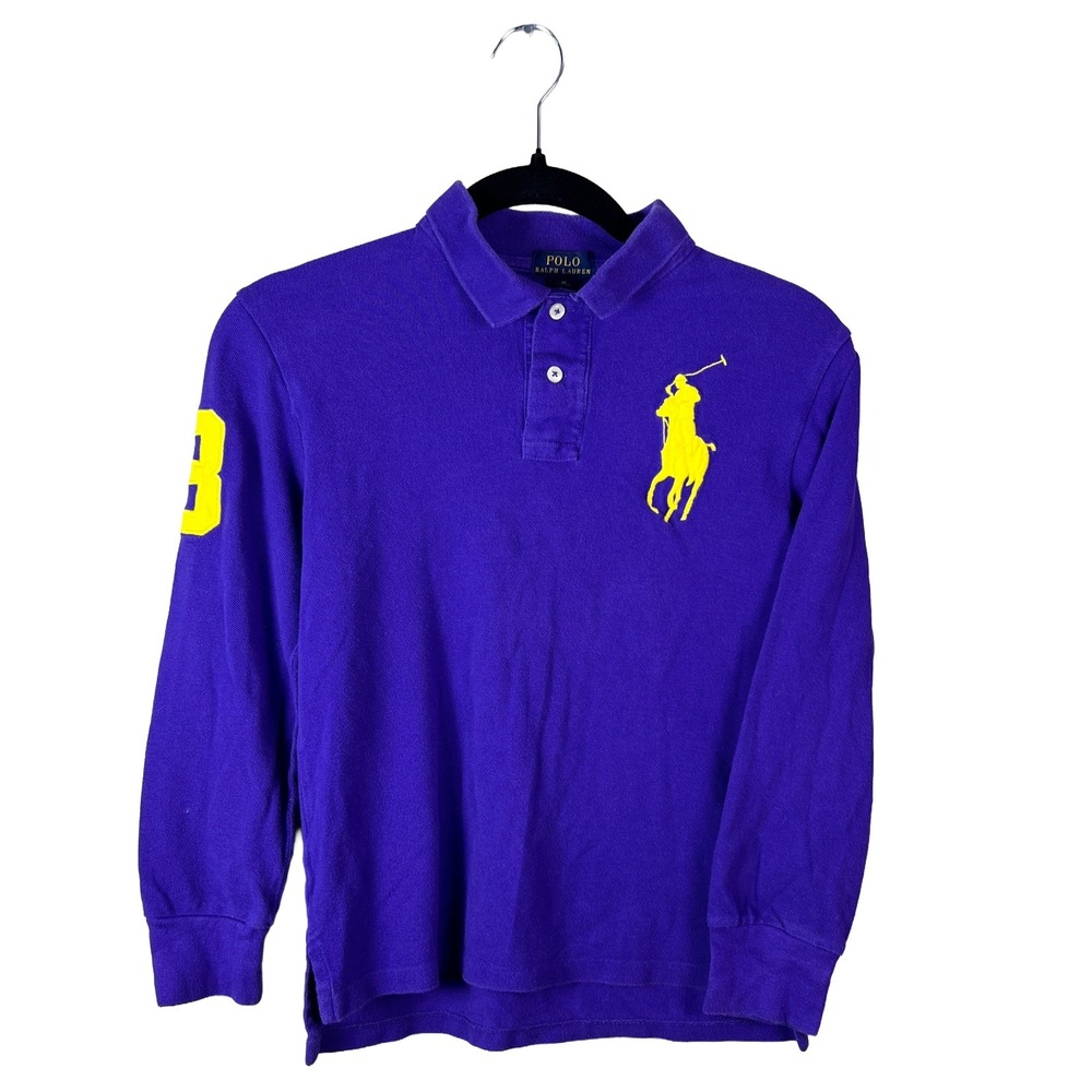 Polo Ralph Lauren Kids M Long Sleeve Big Pony Polo Shirt Purple Yellow Blokecore